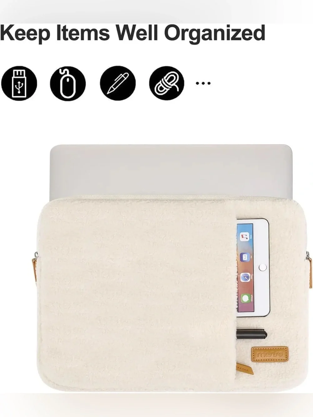 NWOT Mosiso Cream Sherpa Tablet Sleeve with Matching Accessories Pouch